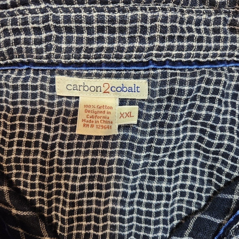 Carbon2Cobalt Men's XXL Blue White Textured Check Long Sleeve Shirt 100% Cotton - Picture 3 of 6